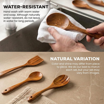 Zulay Kitchen 12-Piece Teak Wooden Utensils for Cooking - Natural Teak Utensil Set with Premium Gift Box - Non-Stick Wooden Spoons for Cooking - Kitchen Gift Set - Comfortable Grip Wooden Utensil Set