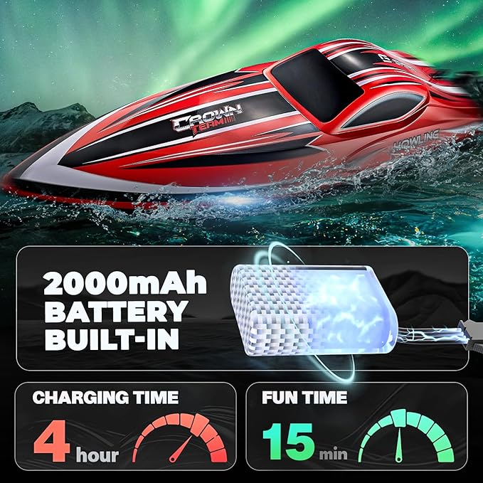 BEZGAR RC Boat 16 inch Big Brushless Remote Control Boat for Adults and Kids 55 KPH Large Fast RC Speed Boats with 2000mAh Battery Ideal Waterproof Toy Boats for Lakes - HJ818PRO Red (Pack of 2)