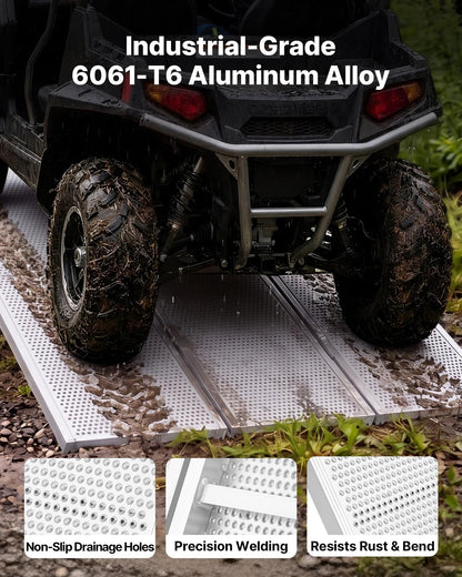 VEVOR Aluminum Trailer Ramps, 76 x 54 in Tri-Folding Truck Ramps with Straps & Non-Slip Rubber Fingers, 1500LBS Capacity ATV Loading Ramps for Pickup Trucks, Motorcycles, Lawn Mowers, Tractors, Carts