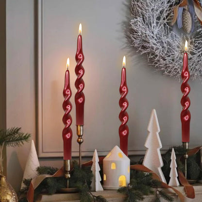 Christmas Spiral Candles Metallic Red Taper Candles -10 in Unscented Candlestick for Winter Gift Holiday Christmas Home Decoration Candles, 4 Pack
