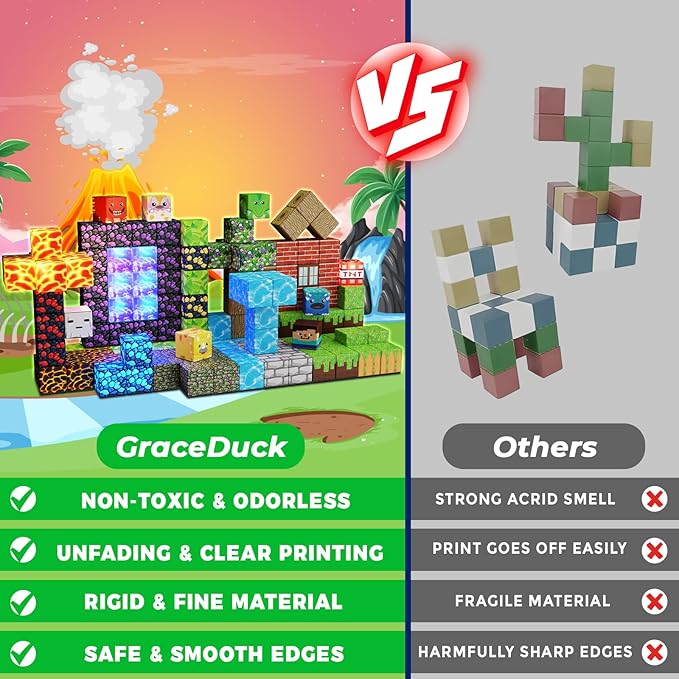Magnetic Blocks - 150 PCS Dinosaur Volcano Forest Castle Set with Light Up Blocks - Kids Classroom Sensory Toy for Toddlers STEM Construction Stacking Toy Kids 3+ Boys Easter Basket Stuffers