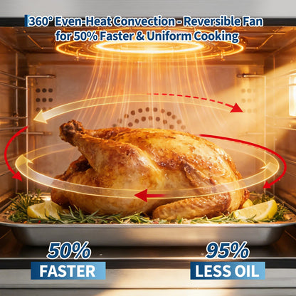 Commercial Convection Oven, 68L/60Qt Stainless Steel Air Fryer Toaster Oven Combo, 4-Tier Countertop Rotisserie Oven with Glass Door, 1750W Baking Roaster, 30-300°c, Trays & Racks, US Plug