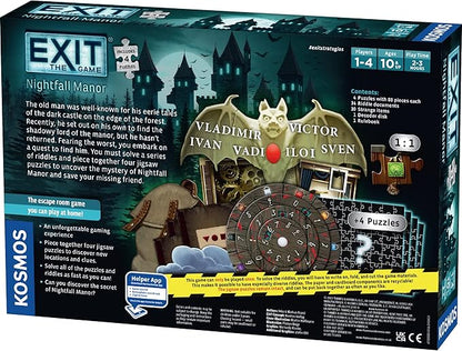 EXIT: Nightfall Manor (with Jigsaw Puzzles) | EXIT: The Game – A Kosmos Game | Family-Friendly Jigsaw Puzzle-Based at-Home Escape Room Experience | Collaborative Game | for 1 to 4 Players Ages 10+