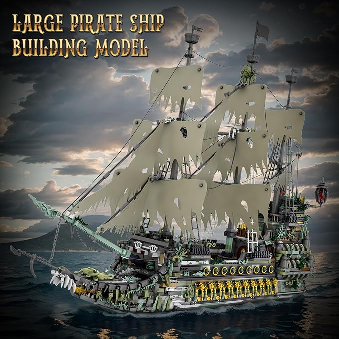 NUTCRACKER Pirate Ship Building Blocks Set Ghost Ship Flying Dutchman Large MOC Pirate Ship Construction Model Sailing Boat Toy Building Set Christmas Birthday Gift for Adult 14+ (5865 Pieces)