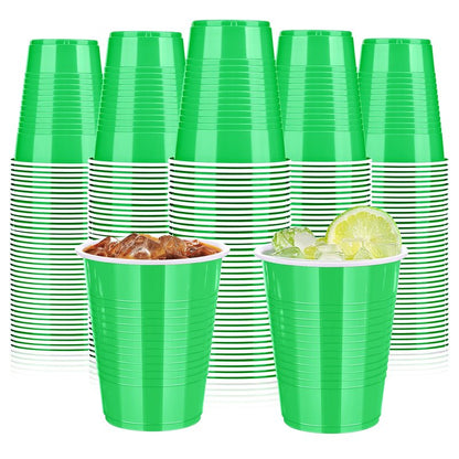 Dualshine 100 Pack Green Plastic Cups 18 oz, Disposable Heavy Duty Drinking Cups for St Patrick's Day, Graduation Cup for Christmas Wedding Birthday Beer Taste Serving Snack Sample Tastings Barbecues