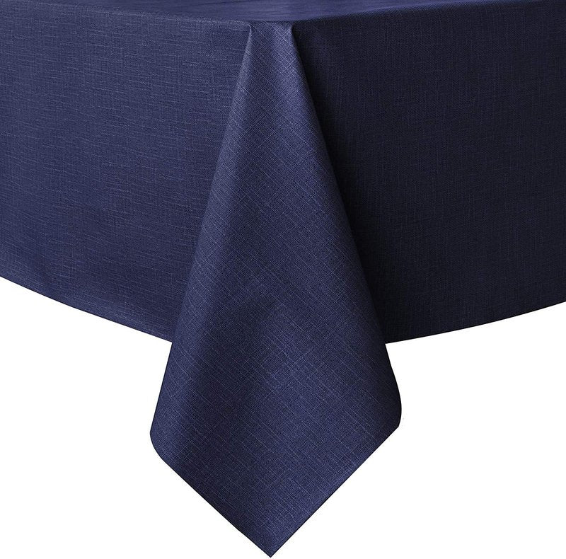 sancua 100% Waterproof Rectangle PVC Tablecloth - 60 x 140 Inch - Oil Proof Spill Proof Vinyl Table Cloth, Wipe Clean Table Cover for Dining Tables, Buffet Parties and Camping, Navy