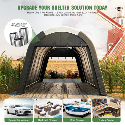 Carport Canopy 12x20 FT Heavy Duty with Translucent Roof - Reinforced Metal Frame,Waterproof Shelter for Cars/RV/ATV, Skyview Portable Garage with Zipper Doors