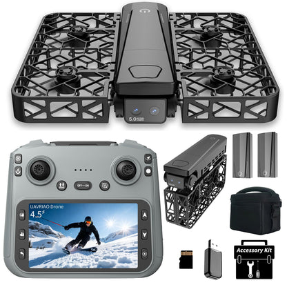 UAVRIAO Foldable Pocket Mini Drone with 2K Camera, Auto Follow, Selfie Drone, Screen Remote Control, One-Key Takeoff/Landing, 360-Degree Mesh Protection, Stunt Mode Suitable for Adult Beginners