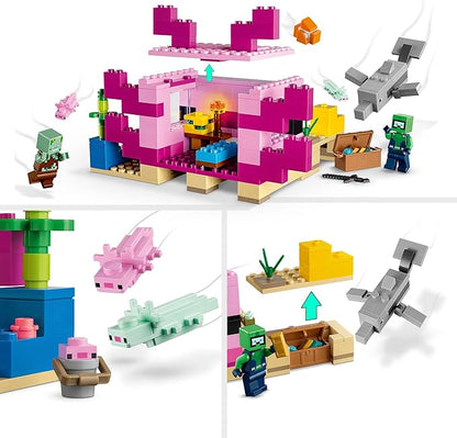 Lego Minecraft The Axolotl House 21247 Building Toy Set Creative Adventures at a Colorful Underwater Base Includes a Diver Explorer Dolphin Drowned and More Minecraft Toy for 7 Year Old Kids