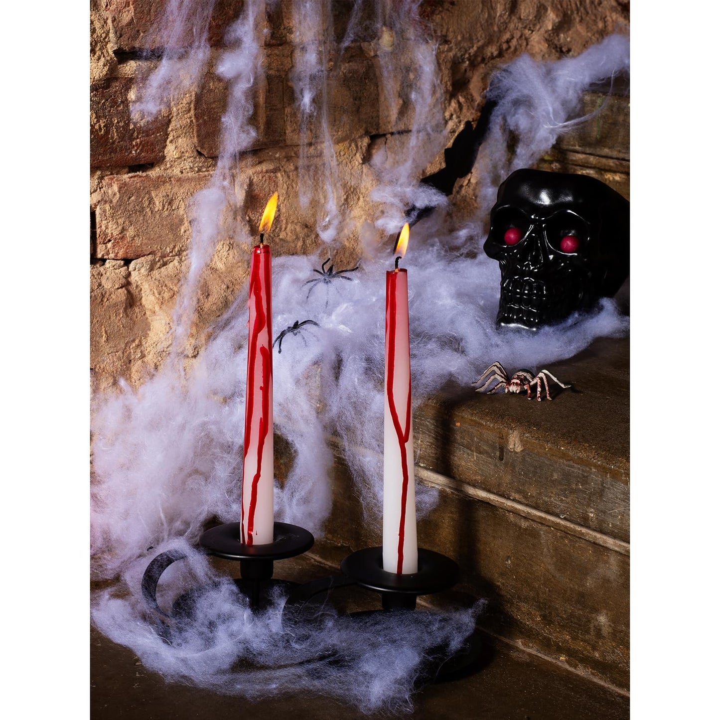 CANDWAX 8 inch Blood White Taper Candles Set of 4 - Smokeless Dripless Scentless Candlesticks - Perfect as Halloween Décor and as Household Dinner Table Centerpiece Candle Sticks