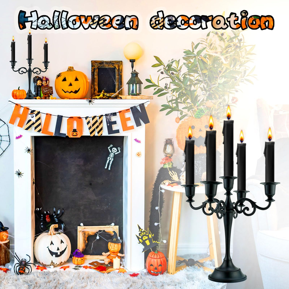 Viscacha Metal Candle Holders 5 Wicks Black Candle Holders for Candlesticks Taper Candles（10.6 inch Tall Candelabra, for 1/2-1 inch Pillar Candles Diameter Each）,Candle Stand Decoration