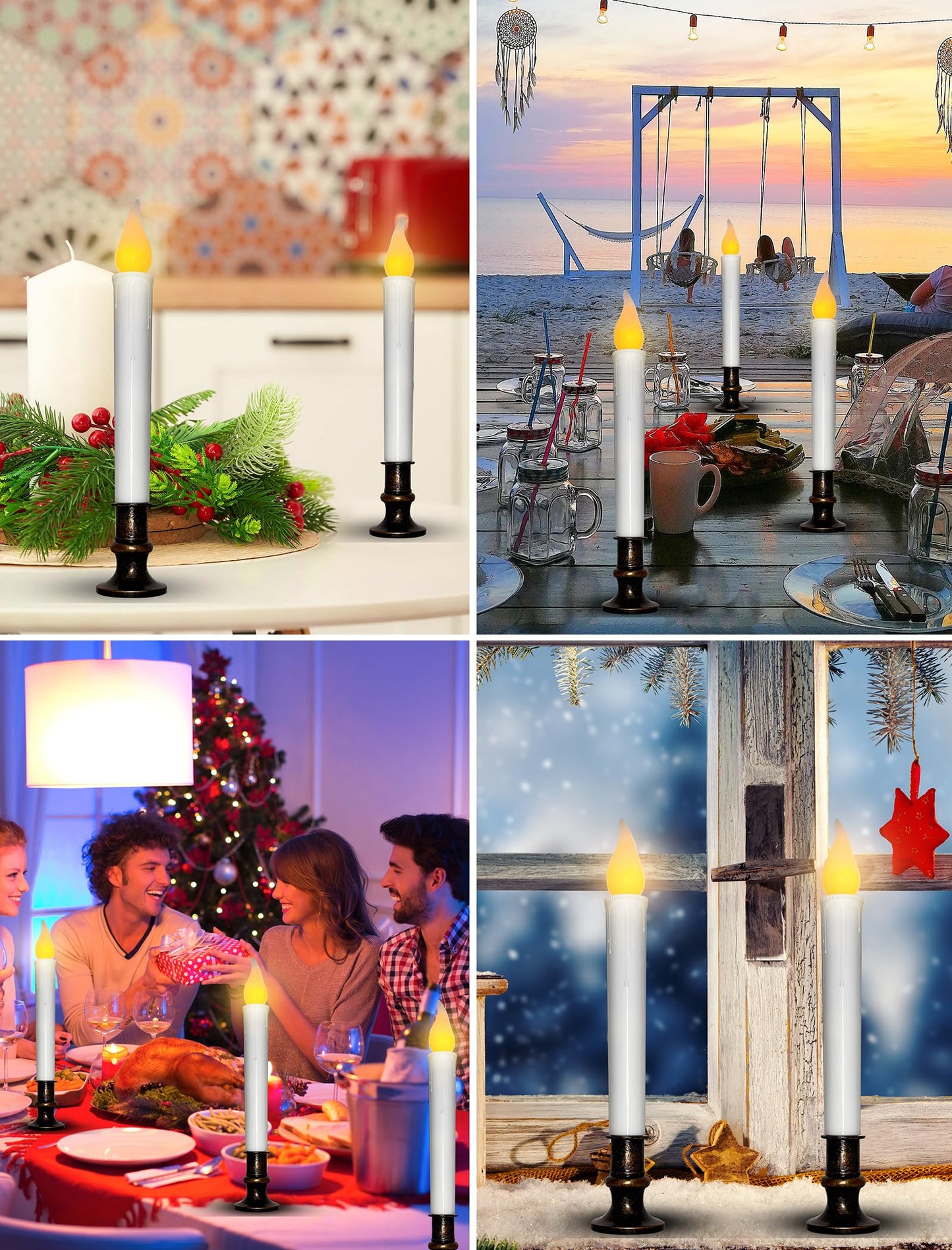 Xingzd 4 Pack Christmas Battery Operated LED Window Candles with Timer, 7.75" Teardrop Flameless Candle Lamp with 4 Suction Cups for Indoor Party Mantels Table Birthday Home Decor, Bronze