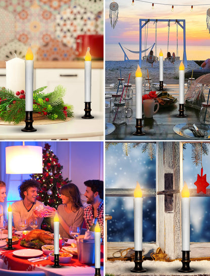 Xingzd 4 Pack Christmas Battery Operated LED Window Candles with Timer, 7.75" Teardrop Flameless Candle Lamp with 4 Suction Cups for Indoor Party Mantels Table Birthday Home Decor, Bronze