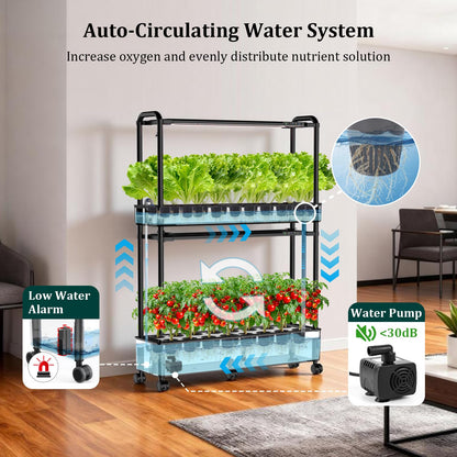 Growell Large Basket Hydroponics Growing System Kit, 32 Pods Vertical Hydroponic Garden with 2 Grow Light Modes, Auto Circulating Water System, 32L Indoor Gardening System for Herb Vegetable Fruit