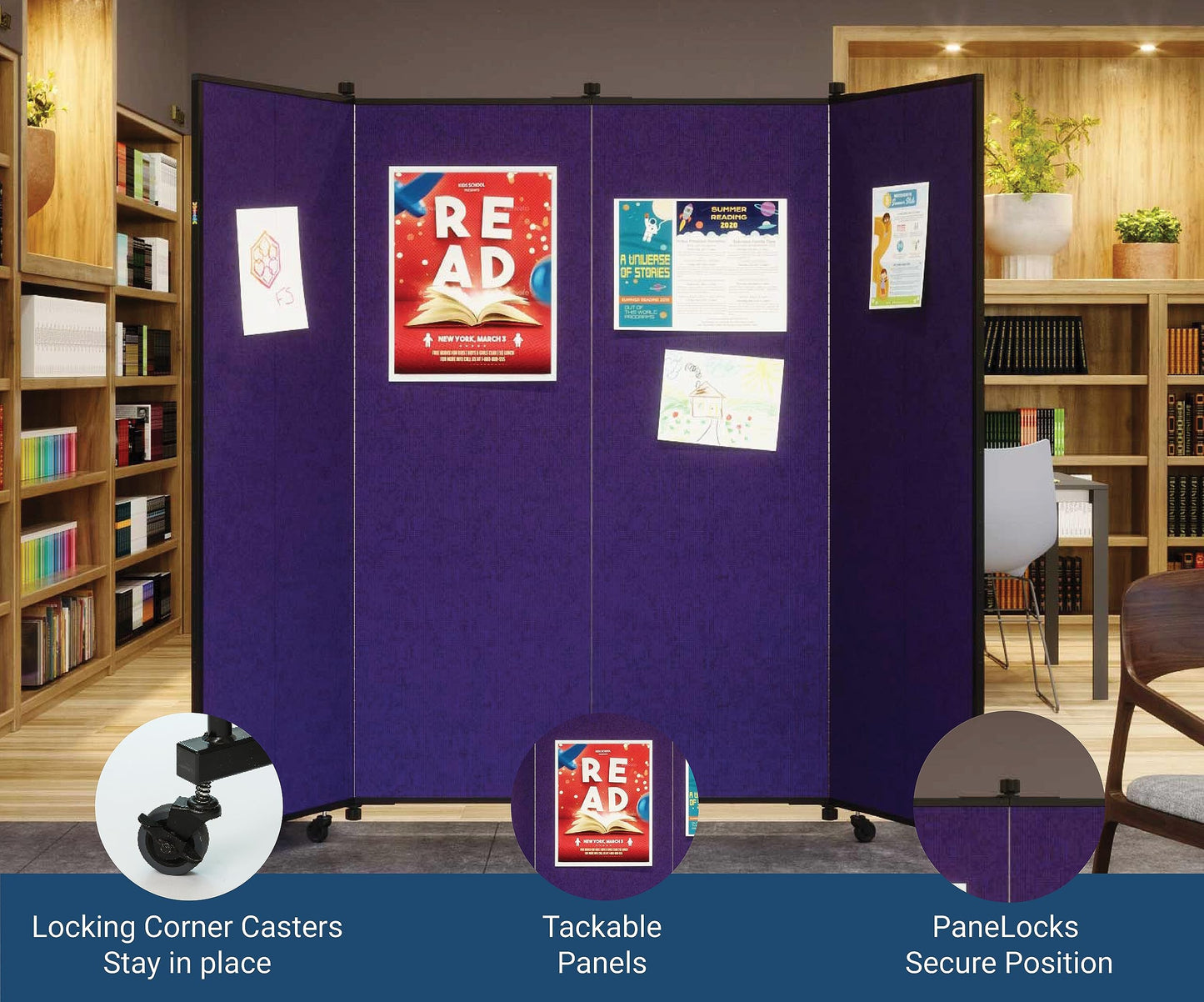 Screenflex Display Towers, Portable Wall Divider Boards for Art Show Partitions, Classroom Panels and Offices - 5'9”H x 6'2"W - 6 Panels - Desert Fabric