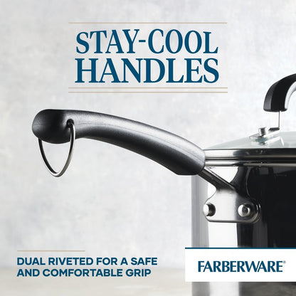 Farberware Brilliance Stainless Steel Saucepan/Saucepot with Glass Lid, 3 Quart, Dishwasher Safe and Induction Ready, Compatible with All Cooktops, Stainless Steel