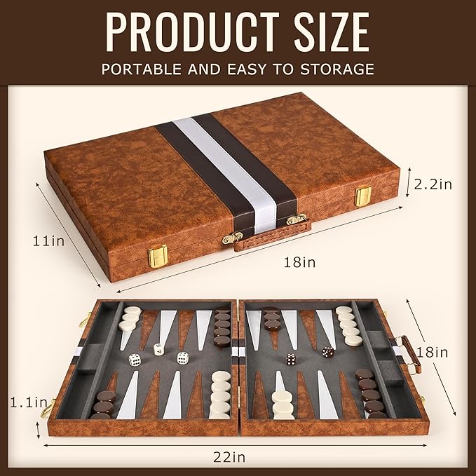 ropoda Backgammon Board Game Set (18 Inches) for Adults and KidsClassic Board Strategy GamePortable and Travel Backgammon Set with Premium Leather CaseBest Strategy &amp Tip Guid