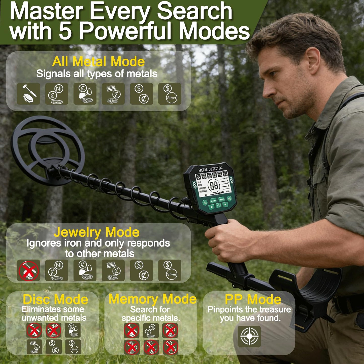 Metal Detector for Adults Professional, Advanced DSP Chip, Waterproof Pinpoint, High Accuracy Gold and Silver Detection, Underwater and Beach Use, 10'' IP68 Coil, Bigger LCD, Gifts for Men