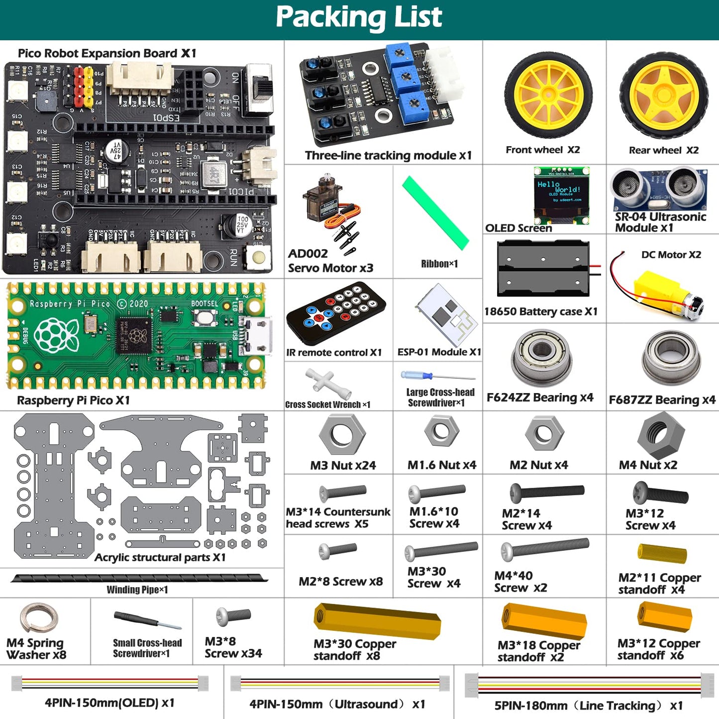 Adeept Smart Car Kit Compatible with Raspberry Pi Pico, Line Tracking, Obstacle Avoidance, Colorful Light, DIY STEM IR Remote Controlled Educational Robot Car Kit with MicroPython Code and Tutorials