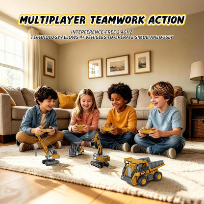4 PCS RC Construction Vehicles Set with Mini Excavator dump truck Forklift and crane USB Charge Real Lights & Sounds and Movable Parts & Traffic Sign Simulate True Scale Birthday Gifts for Kids Adults