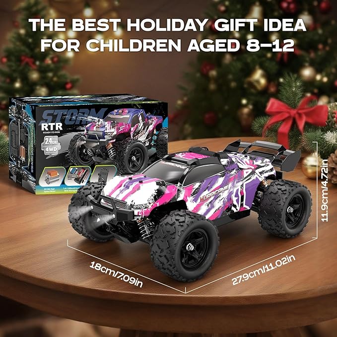 YESHIN 1:18 Waterproof Pink RC Car Toys 4X4 All Terrain Hobby Remote Control Truck with 2 Rechargeable Batteries Toy Vehicle Gift for Adults