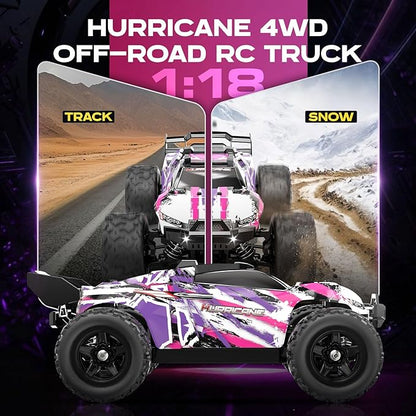 YESHIN 1:18 Waterproof Pink RC Car Toys 4X4 All Terrain Hobby Remote Control Truck with 2 Rechargeable Batteries Toy Vehicle Gift for Adults
