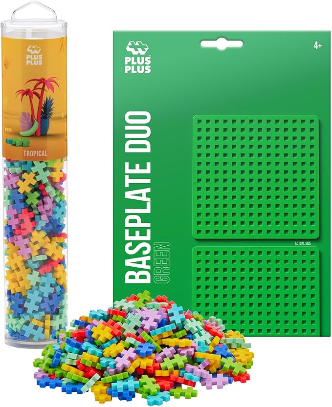 PLUS PLUS 240 Piece Interlocking Building Blocks for Kids Open Ended Connecting Toys STEM Bin Mini Manipulatives - Tropical Mix Play Tube &amp Baseplate