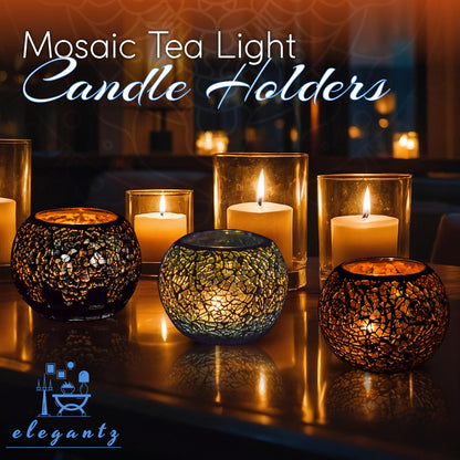 ELEGANTZ Tealight Candle Holder Centerpiece Table Decorations Luxury Mosaic Glass Candle Holder Dining Table Centerpiece Decor Elegant and Modern Tea Lights - Set of 2