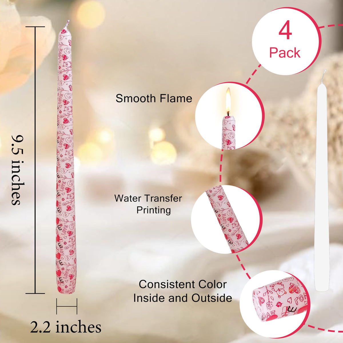 10 inch Long Candle Blue Quicksand Taper Candles Printed Candlestick Handmade Unscented Taper Candle 4 Pack Smokeless Tapered Candles for Home Dinner Wedding Holiday