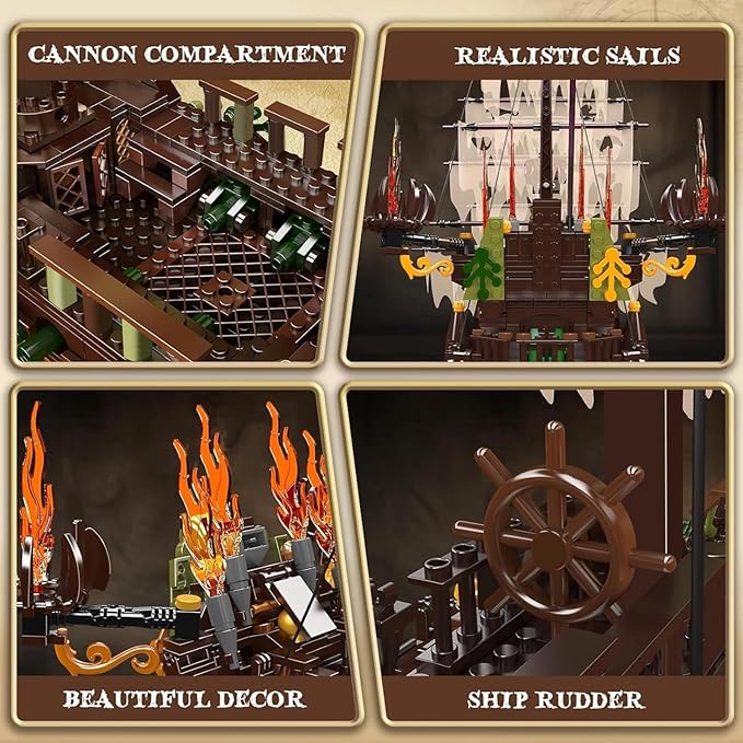 Mould King Large Pirates Ship Model Building Blocks Kits MOC Dutchman Building Block Pirate Ship Construction Set to Build Toys Gift for Age 14+/Adult Collections Enthusiasts (4364+Pieces)