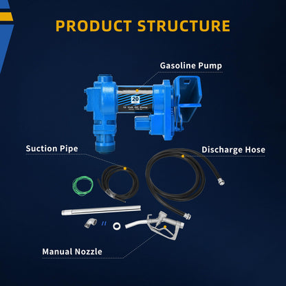 DWVO 20GPM 12V Fuel Transfer Pump DC Gasoline with Nozzle Kit for Gas Diesel Kerosene