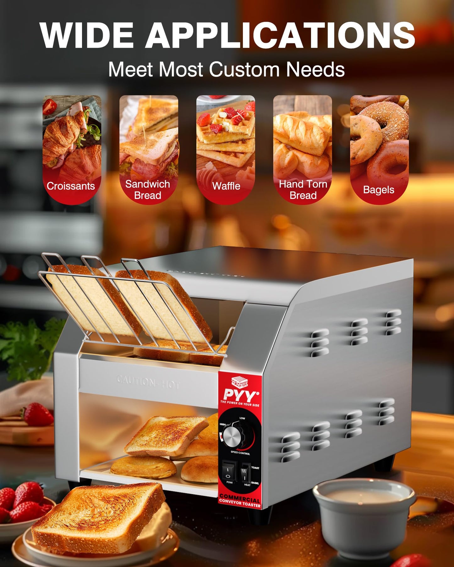 PYY Commercial Conveyor Toaster - 450slice/H Electric Industrial Belt Toasters Oven Heavy Duty Stainless Steel for Bun Bagel Bread Waffle Restaurant Buffet with ETL certification 1800W