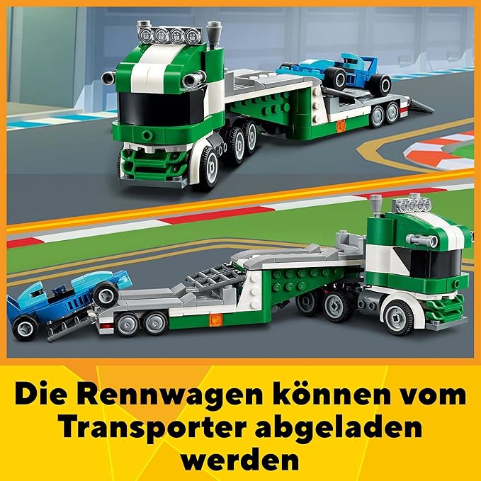 LEGO 31113 Creator 3-in-1 Racing Car Transporter Construction Game Truck with Trailer Crane and Tug Gift Idea for Children