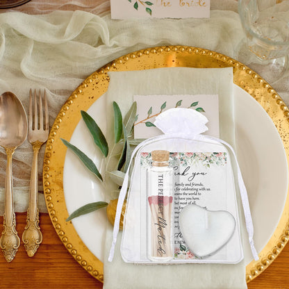 Wovnet 50 Sets Wedding Party Favors for Guests Bulk Including Heart Shaped Candles and Empty Matches Jars with Cork Top Thank You Cards and Organza Bags for Wedding Bridal Shower Party (Flower)