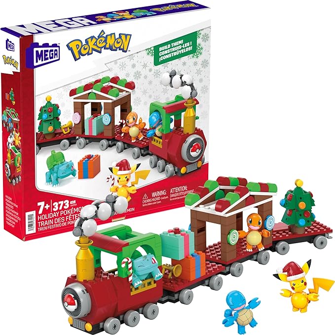 MEGA Pokemon Action Figure Building Toys Holiday Train with 373 Pieces 4 Poseable Characters Gift Idea for Kids