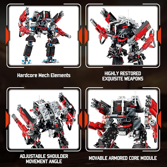 HIGH GODO Crimson Fighter Mech Robot Transforming Building Blocks Set for AdultsCity Warrior Justice Hero Soldier Mech Model Building Kit Cool Creative Robots Toys Gift for Teens 523 Pieces