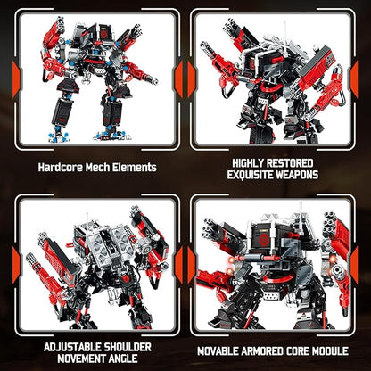 HIGH GODO Crimson Fighter Mech Robot Transforming Building Blocks Set for AdultsCity Warrior Justice Hero Soldier Mech Model Building Kit Cool Creative Robots Toys Gift for Teens 523 Pieces