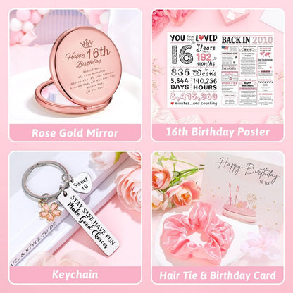 Sweet 16 Gifts for Girls Happy 16th Birthday Gifts for Girls Sweet Sixteen Gift for 16 Year Old Girl Trendy 2026 Pink 16 Year Old Girl Birthday Gift Ideas 16th Decoration for Granddaughter, Daughter