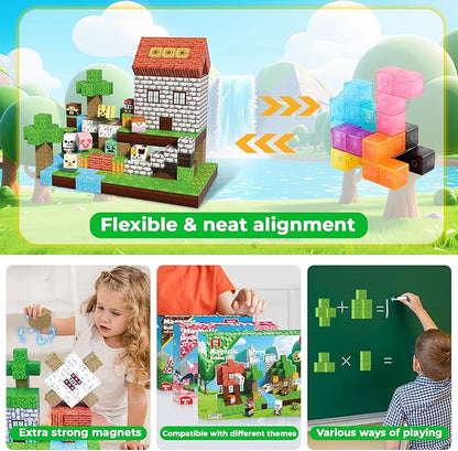300PCS Magnetic Blocks - Magnetic Building Blocks Stacking Magnet Cubes Toys STEM Montessori Sensory Game Toys for Kids Boys and Girls Ages 3 4 5 6 7 8 9 10 Easter Birthday Gifts