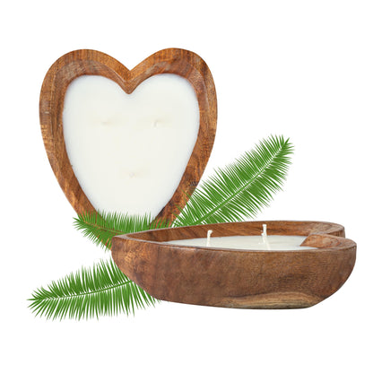 Restaurantware Wooden Bowl Candle - Case of 1-7.09 x 5.51 x 1.97 Inches - Soy Wax Aromatherapy Candle - Handmade Design - Brown Heart Shaped Home Decor