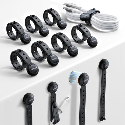2025 Upgraded Magnetic Cable Ties with Magnets for Bundling & Cable Management– JOYROOM Reusable Silicone Cord Ties Multi-Purpose Cord Organizer Clips for Home, Office & Travel (12-Pack,Black)
