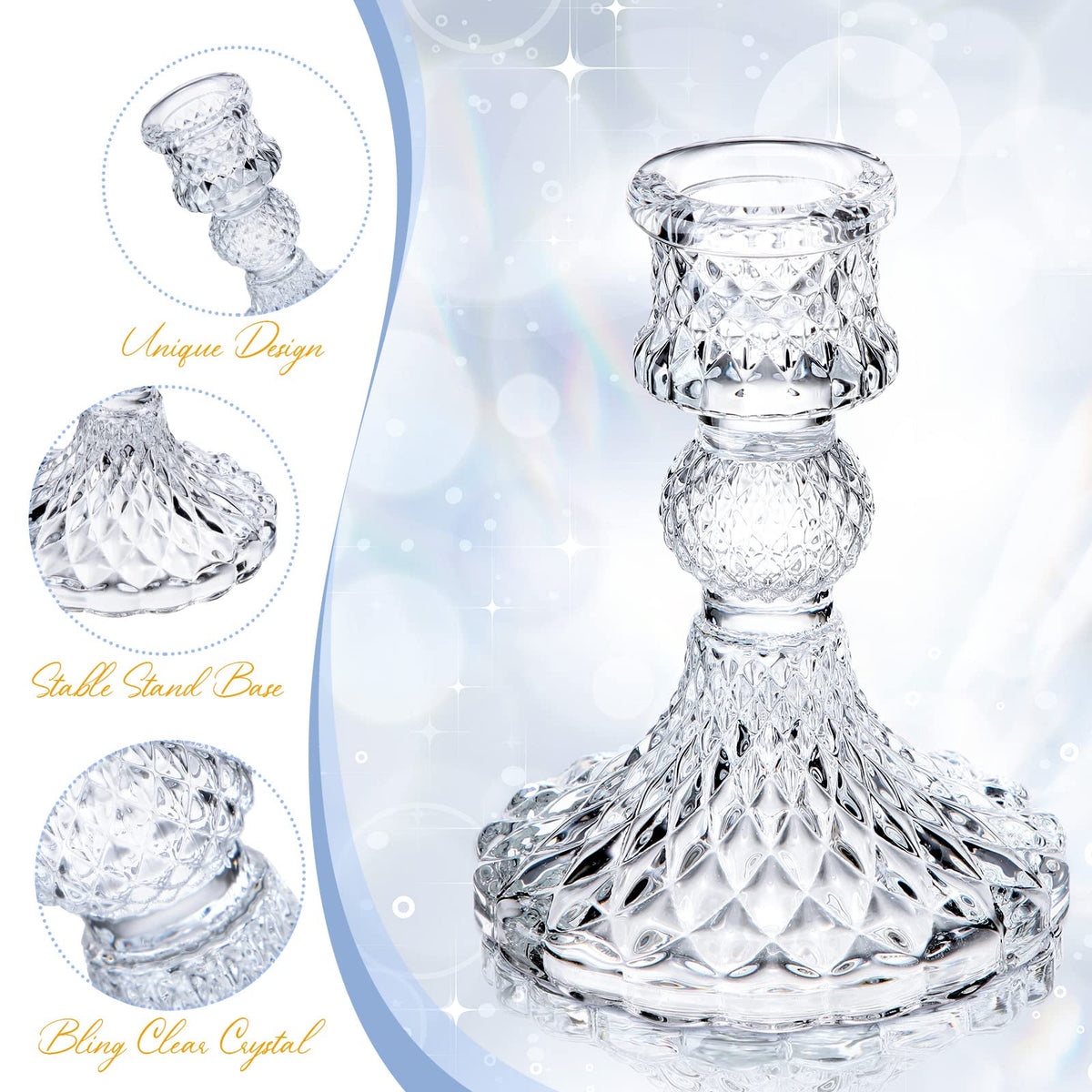 Sieral 24 Pcs Clear Taper Candle Holders 4'' Tall Glass Candlestick Holders Bulk Crystal Decorative Stand Wedding Stick Holder for Anniversary Party Dining Table Festival Decor