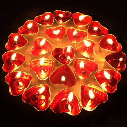 50Pack Heart Shaped Tealight Candles(25x2 Layers),Romantic Love Unscented Tea Lights Candles,Dripless & Long Lasting Smokeless Mini Tealight Candles for Romantic Decor,Pool,Home,Wedding (Red)