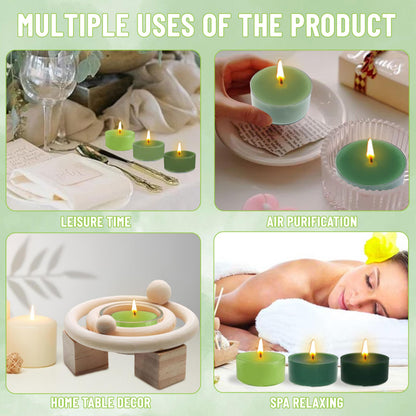 Scented Tea Light Candles 12 Pack Gradient Green Hand Poured Smokeless Small Round Candles in Clear Cups for Romantic Dinners Wedding Centerpieces Cozy Evenings
