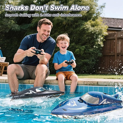 Shark RC Racing Boat for Kids &amp Adults2.4GHz High Speed Remote Control Boat W/ Dual Battery 50 Min RuntimeWaterproofFast Remote Control Toy Gift Kids 8-12 Ideal for Pools &amp LakesShining B