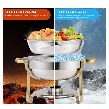 Non-Tarnish Gold Chafing Dishes for Buffet 4 Pack, 5QT Luxury Buffet Set - Scratch-Resistant & Easy-Clean Finish, Sturdy Stainless Steel Food Warmers for Catering Events and Parties