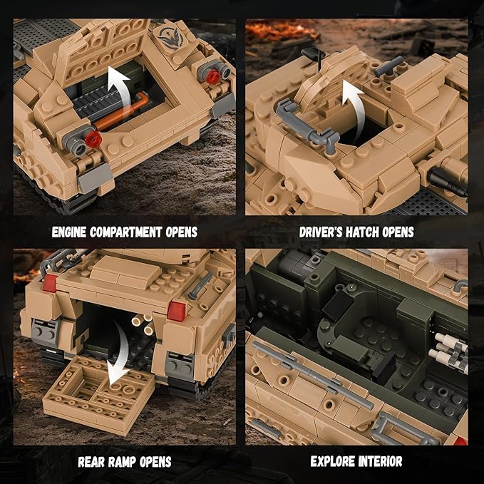 M2 Bradley Tank Toy Building Set Infantry Fighting Vehicle Sparks Hours of Military Adventure Play Army Tank Toy Building Set for Teens and Adults Compatible with Lego Sets (1350 Pieces)