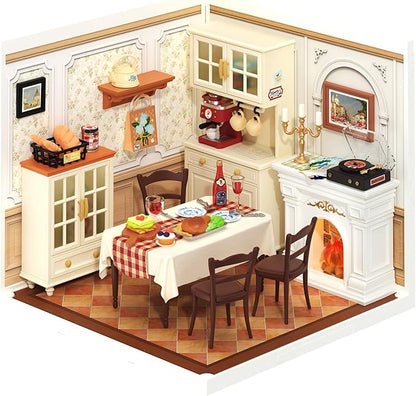 ROBOTIME Super Creator Toy Building Set DIY Miniature House Kit with LED Tiny Room Making Kit Expandable Plastic Craft Toy for Creative Play Home Decor Unique Hobby Gift (Warm Dining Room)