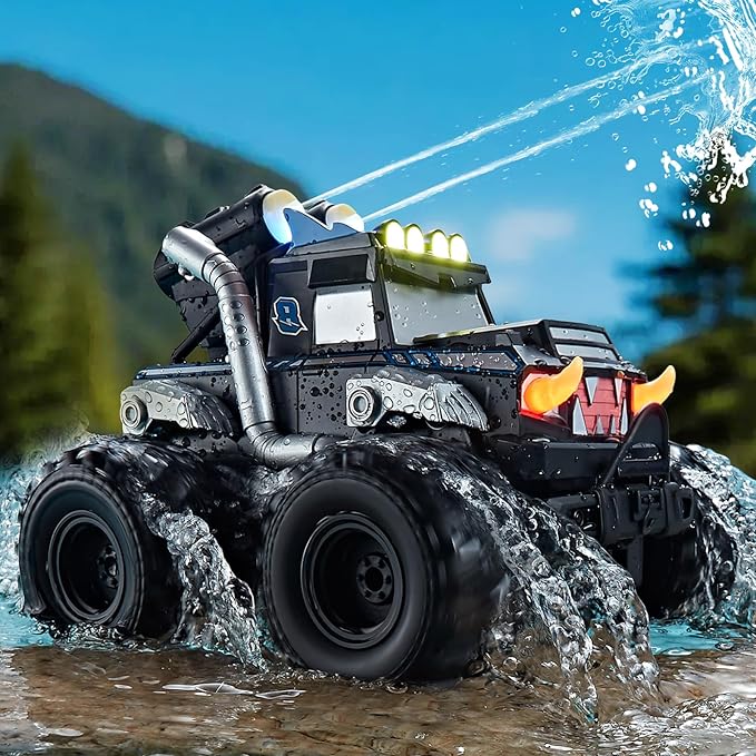 3-in-1 Amphibious Remote Control Car RC Boat/Water Gun 2.4GHz All Terrain Waterproof Monster Trucks for Boys Age 4-7 W/2 Batteries 70 min Birthday Gift Pool Toys for Kids Ages 4-8