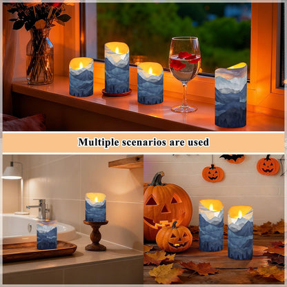Nesatuwa Blue Marble Flameless Candles with Remote, Set of 2 LED Battery Operated with Timer Fake Plastic Pillar Candles for Wedding Table Party Decor
